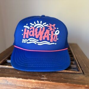 Vintage Bright Blue & Pink Hawaii Graphic Snapback Trucker Hat